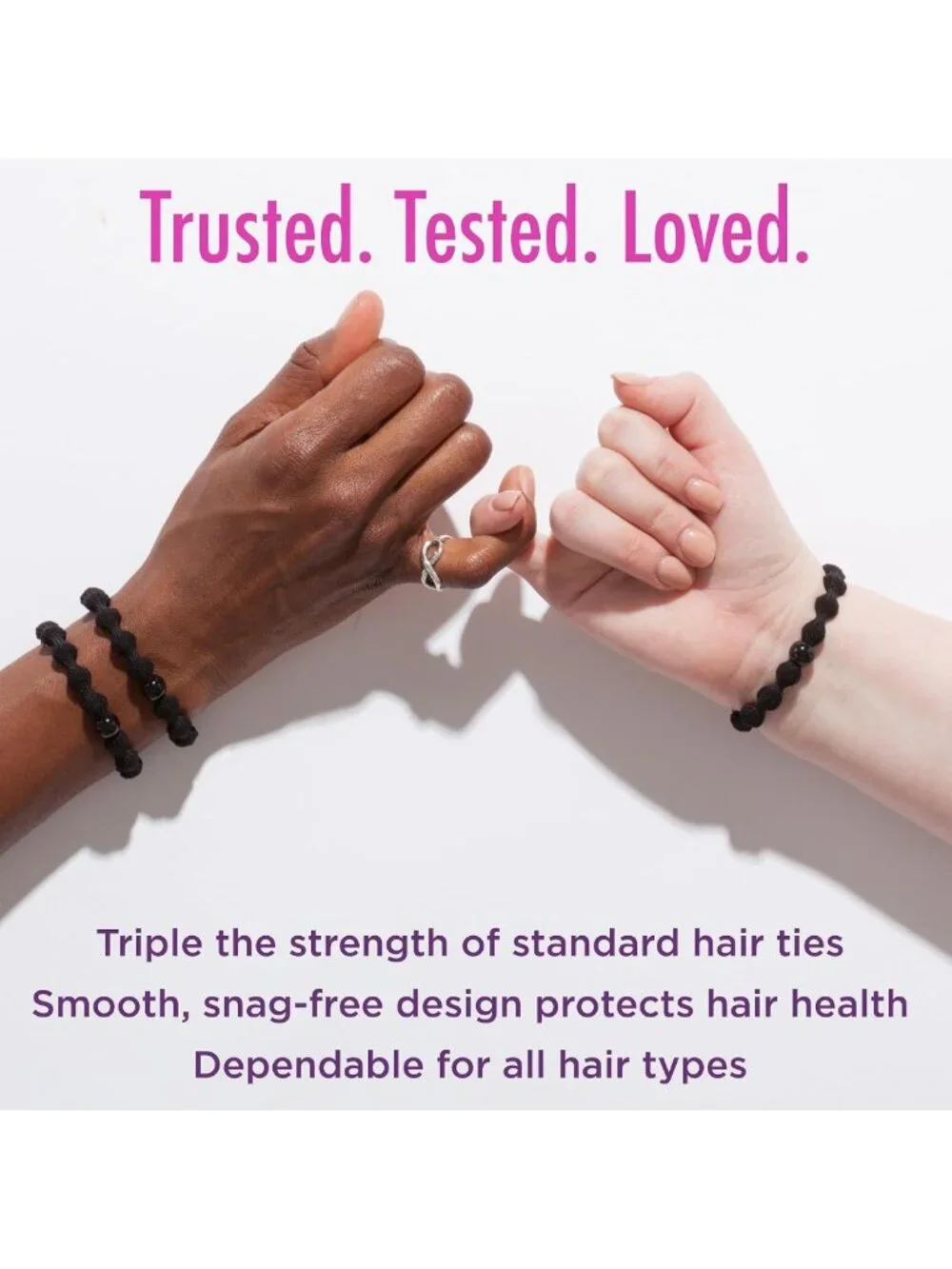 Damage-Free Hair Elastics - 10 Ct Black, Stronger Elastic Ties, All Hair Types